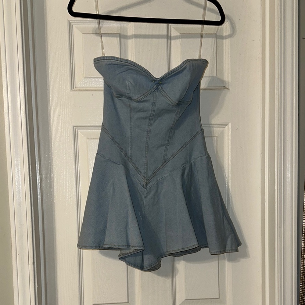 Strapless Denim Mini Shorts Romper
